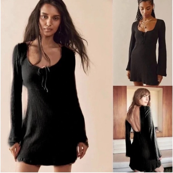 NWOT Free People Beach Brynne Black Bell Sleeve Mini - Picture 5 of 10